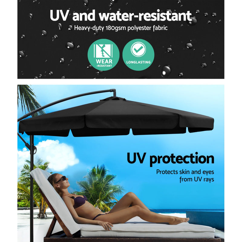 Dealsmate Instahut 3M Umbrella with 48x48cm Base Outdoor Umbrellas Cantilever Sun Beach UV Black