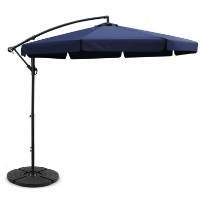 Dealsmate Instahut 3M Umbrella with 48x48cm Base Outdoor Umbrellas Cantilever Sun Beach UV Navy