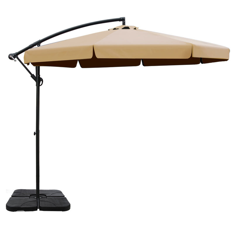 Dealsmate Instahut 3M Umbrella with 50x50cm Base Outdoor Umbrellas Cantilever Patio Sun Beach UV Beige