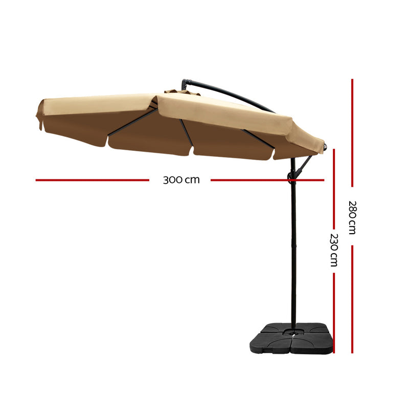Dealsmate Instahut 3M Umbrella with 50x50cm Base Outdoor Umbrellas Cantilever Patio Sun Beach UV Beige