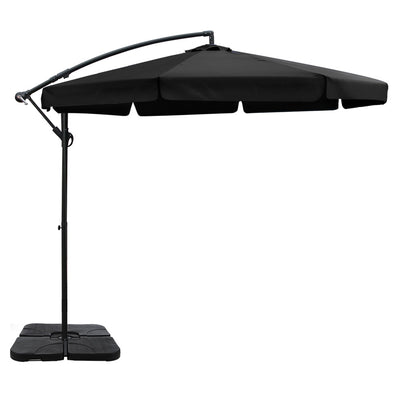 Dealsmate Instahut 3M Umbrella with 50x50cm Base Outdoor Umbrellas Cantilever Patio Sun Beach UV Black
