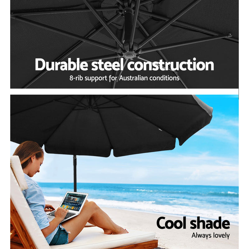 Dealsmate Instahut 3M Umbrella with 50x50cm Base Outdoor Umbrellas Cantilever Patio Sun Beach UV Black