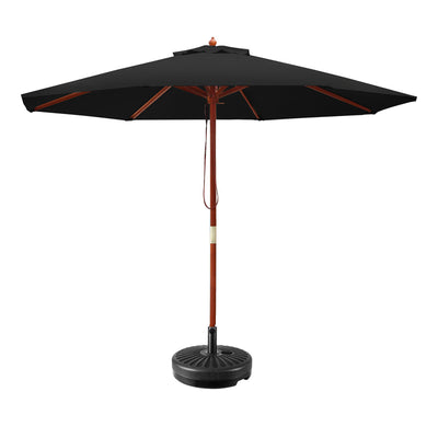 Dealsmate Instahut Outdoor Umbrella 2.7M with Base Pole Umbrellas Garden Stand Deck Black