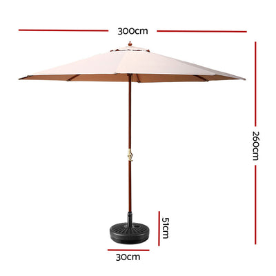 Dealsmate Instahut Outdoor Umbrella Pole Umbrellas 3M with Base Garden Stand Deck Beige