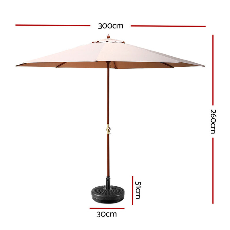 Dealsmate Instahut Outdoor Umbrella Pole Umbrellas 3M with Base Garden Stand Deck Beige