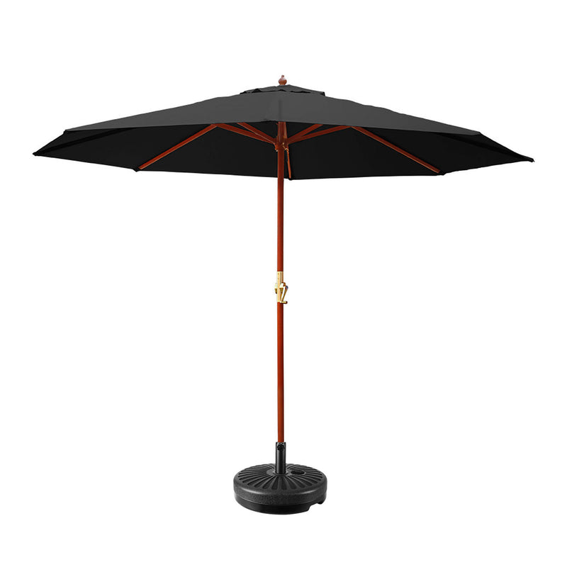 Dealsmate Instahut Outdoor Umbrella 3M with Base Pole Umbrellas Garden Stand Deck Black