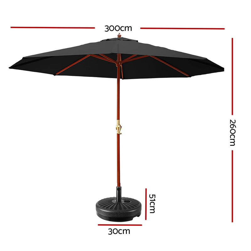 Dealsmate Instahut Outdoor Umbrella 3M with Base Pole Umbrellas Garden Stand Deck Black