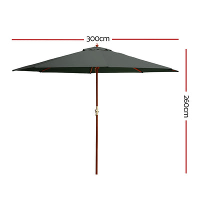 Dealsmate Instahut 3m Outdoor Umbrella Pole Umbrellas Beach Garden Sun Stand Patio Charcoal