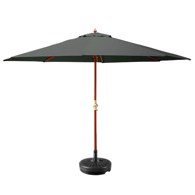 Dealsmate Instahut Outdoor Umbrella Pole Umbrellas 3M W/ Base Garden Stand Deck Charcoal