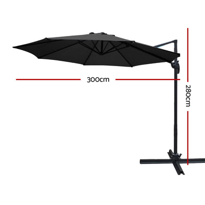 Dealsmate Instahut 3m Outdoor Umbrella Cantilever 360 Degree Tilt Beach Roma Black