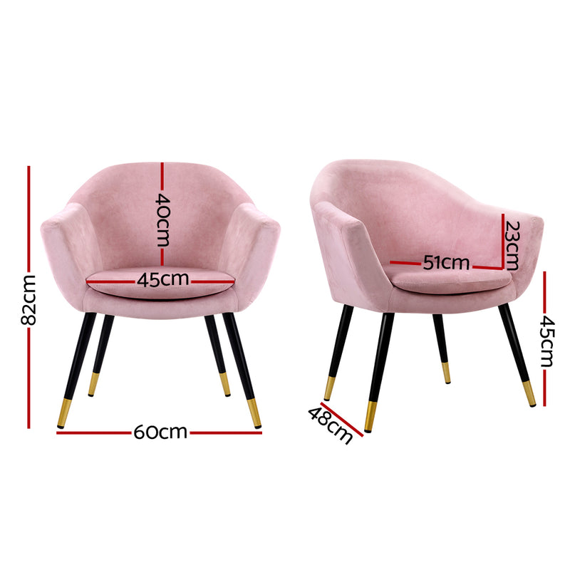 Dealsmate  Armchair Lounge Chair Accent Armchairs Retro Single Sofa Velvet Pink Seat