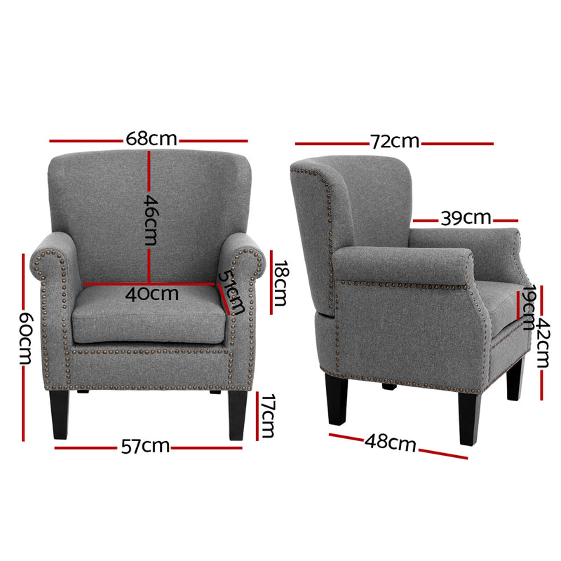 Dealsmate  Armchair Accent Chair Retro Armchairs Lounge Accent Chair Single Sofa Linen Fabric Seat Grey