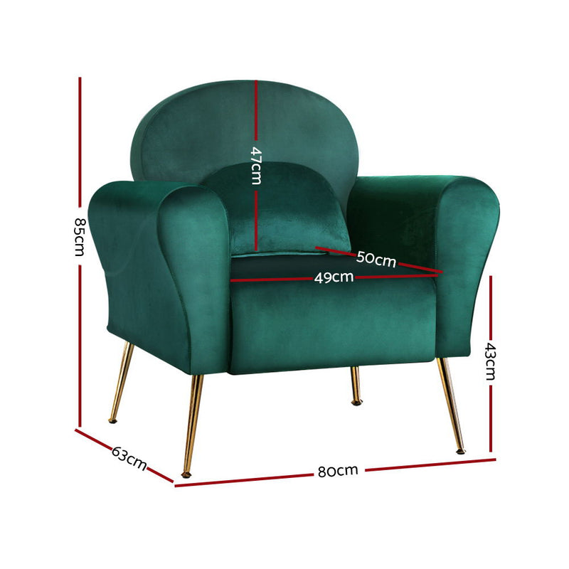Dealsmate  Armchair Lounge Chair Accent Armchairs Chairs Sofa Green Cushion Velvet