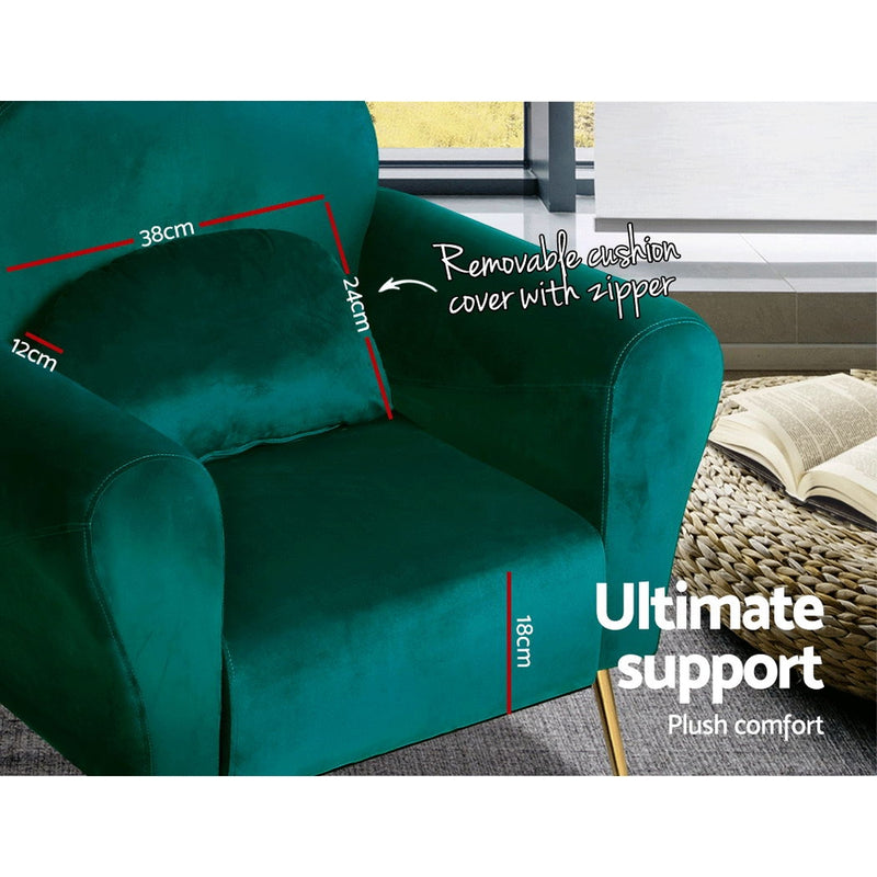 Dealsmate  Armchair Lounge Chair Accent Armchairs Chairs Sofa Green Cushion Velvet