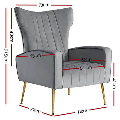 Dealsmate  Armchair Lounge Accent Chairs Armchairs Chair Velvet Sofa Grey Seat