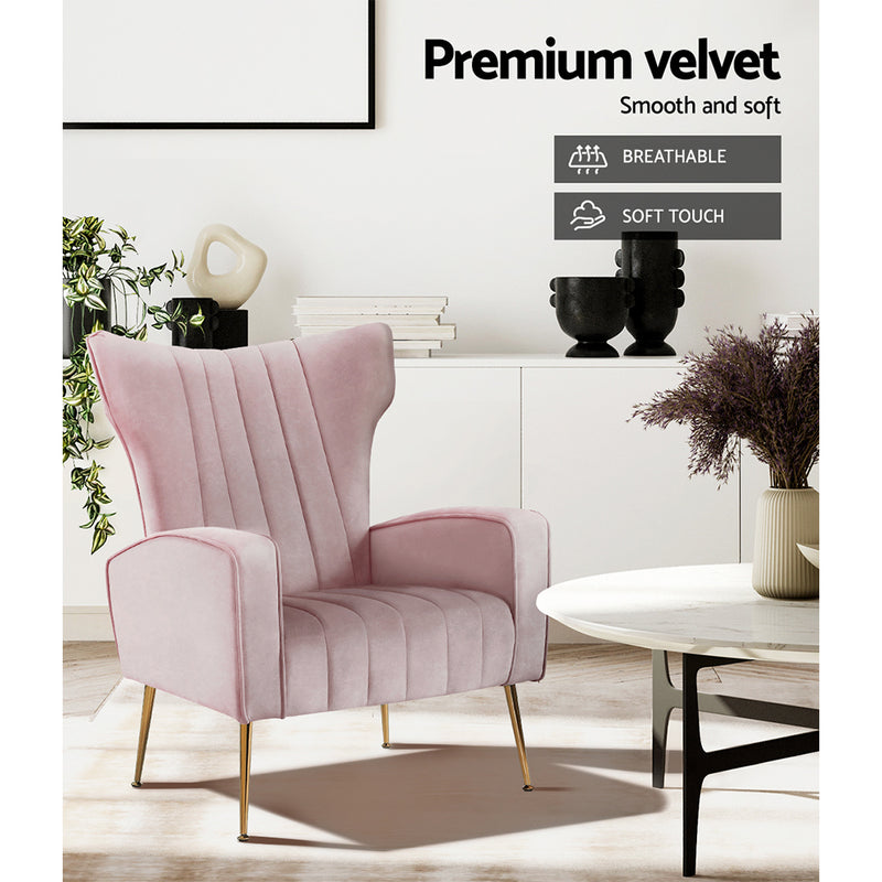 Dealsmate  Armchair Lounge Chair Accent Armchairs Chairs Velvet Sofa Pink Seat