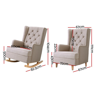 Dealsmate  Rocking Chair Armchair Linen Fabric Beige Gaia