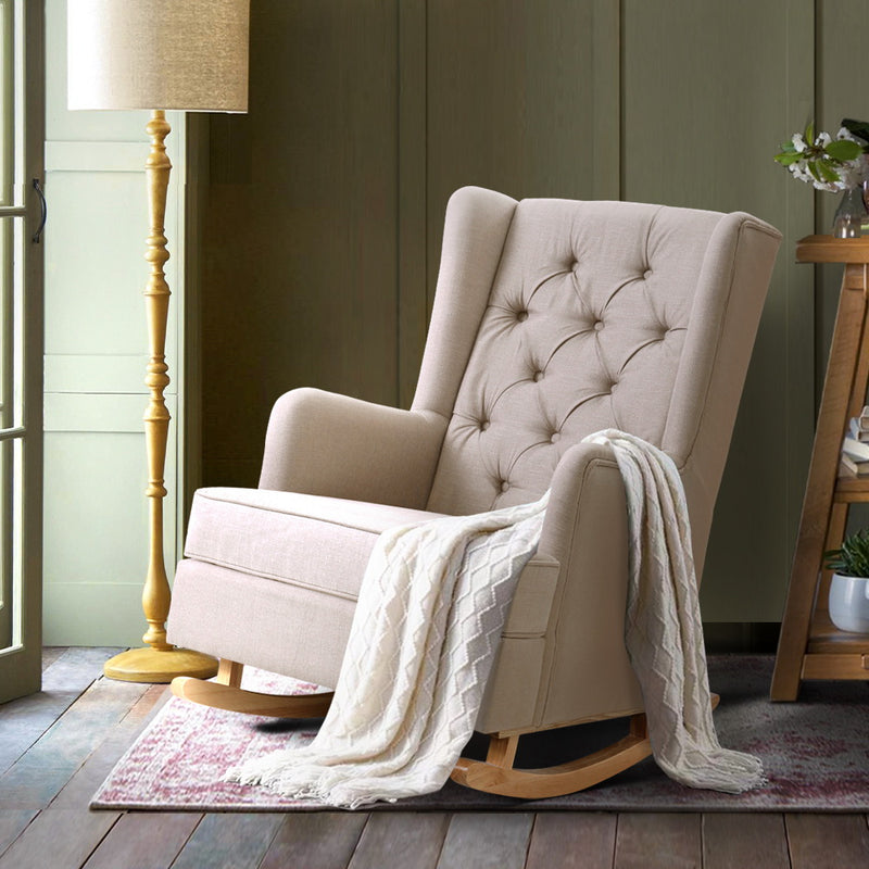 Dealsmate  Rocking Chair Armchair Linen Fabric Beige Gaia
