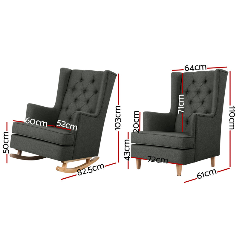 Dealsmate  Rocking Chair Armchair Linen Fabric Charcoal Gaia