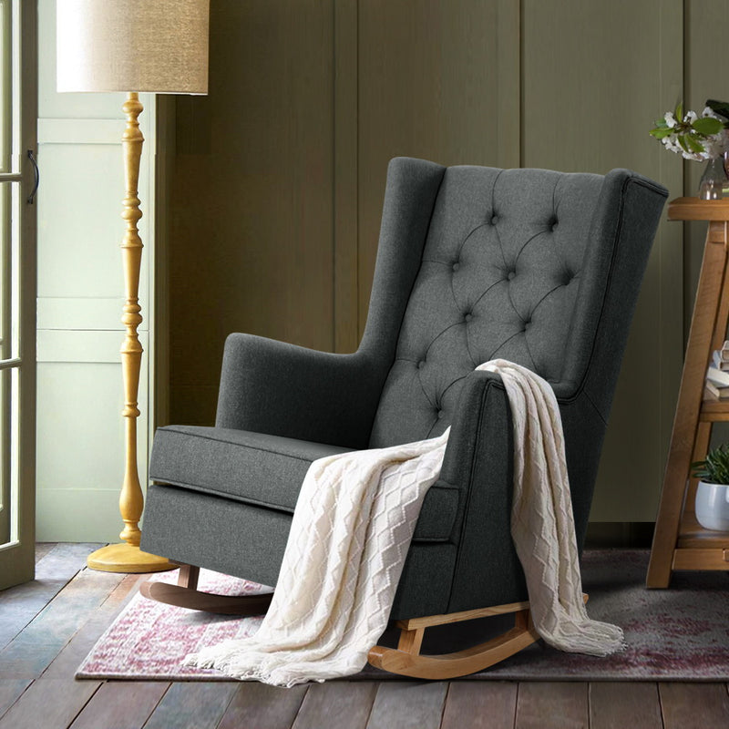 Dealsmate  Rocking Chair Armchair Linen Fabric Charcoal Gaia