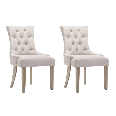 Dealsmate  Set of 2 Dining Chair Beige CAYES French Provincial Chairs Wooden Fabric Retro Cafe