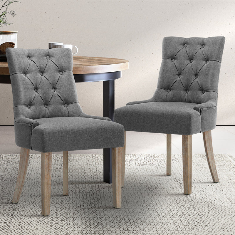 Dealsmate  Set of 2 Dining Chair CAYES French Provincial Chairs Wooden Fabric Retro Cafe