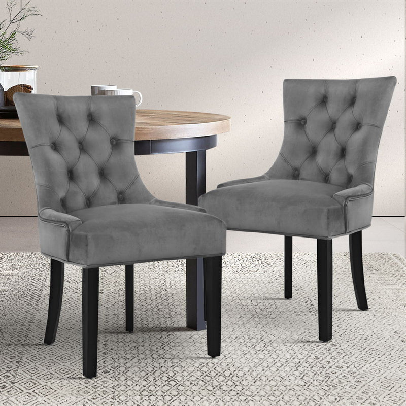 Dealsmate  Dining Chair Set of 2 Velvet Grey French Cayes