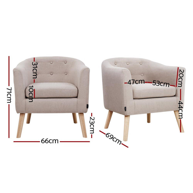 Dealsmate  ADORA Armchair Tub Chair Single Accent Armchairs Sofa Lounge Fabric Beige