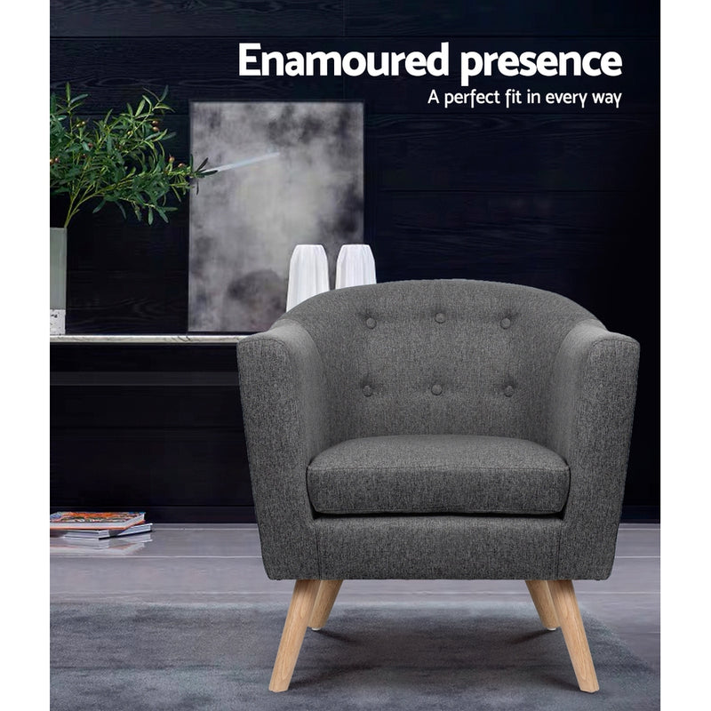 Dealsmate  ADORA Armchair Tub Chair Single Accent Armchairs Sofa Lounge Fabric Grey