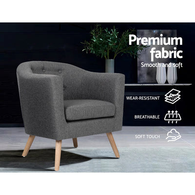 Dealsmate  ADORA Armchair Tub Chair Single Accent Armchairs Sofa Lounge Fabric Grey