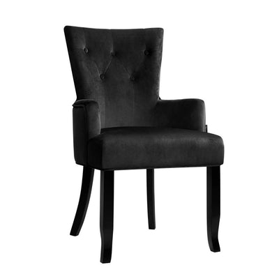 Dealsmate  Dining Chairs French Provincial Chair Velvet Fabric Timber Retro Black