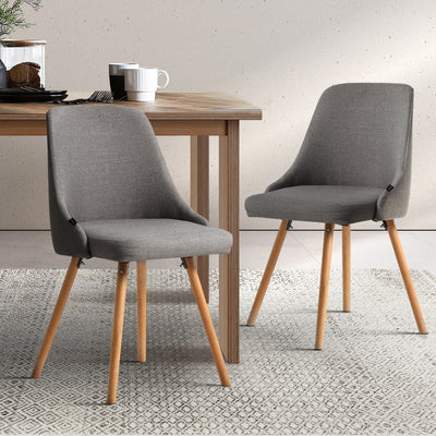 Dealsmate  Set of 2 Replica Dining Chairs Beech Wooden Timber Chair Kitchen Fabric Grey