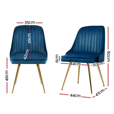 Dealsmate  Dining Chairs Velvet Blue Set of 2 Nappa