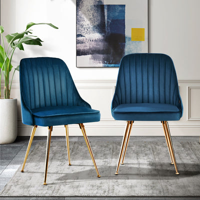 Dealsmate  Dining Chairs Velvet Blue Set of 2 Nappa