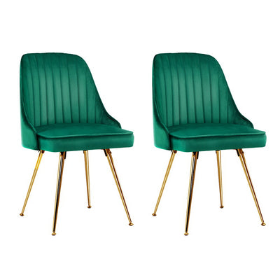 Dealsmate  Set of 2 Dining Chairs Retro Chair Cafe Kitchen Modern Metal Legs Velvet Green