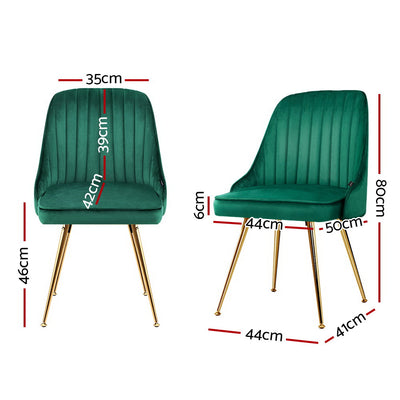 Dealsmate  Set of 2 Dining Chairs Retro Chair Cafe Kitchen Modern Metal Legs Velvet Green
