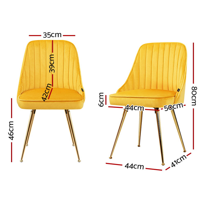 Dealsmate  Set of 2 Dining Chairs Retro Chair Cafe Kitchen Modern Metal Legs Velvet Yellow
