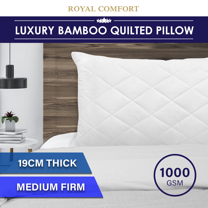 Dealsmate Royal Comfort Luxury Bamboo Blend Quilted Pillow Single Pack Extra Fill Support