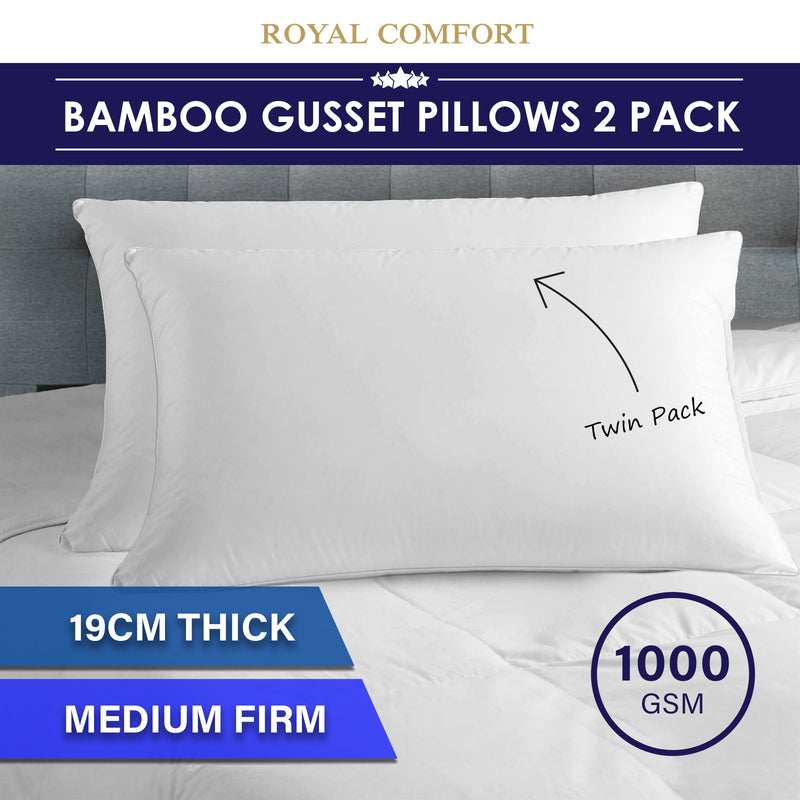 Dealsmate Royal Comfort Luxury Bamboo Blend Gusset Pillow Twin Pack 4cm Gusset Support