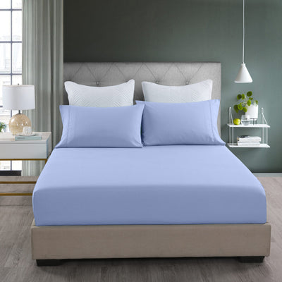 Dealsmate Royal Comfort 2000TC 3 Piece Fitted Sheet and Pillowcase Set Bamboo Cooling - Double - Light Blue