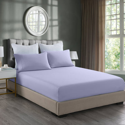Dealsmate Royal Comfort 2000TC 3 Piece Fitted Sheet and Pillowcase Set Bamboo Cooling - Queen - Lilac Grey