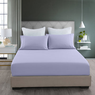 Dealsmate Royal Comfort 2000TC 3 Piece Fitted Sheet and Pillowcase Set Bamboo Cooling - Queen - Lilac Grey
