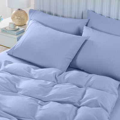 Dealsmate Royal Comfort 2000TC 6 Piece Bamboo Sheet & Quilt Cover Set Cooling Breathable - Double - Light Blue