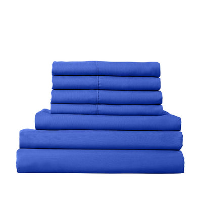 Dealsmate Royal Comfort 2000TC 6 Piece Bamboo Sheet & Quilt Cover Set Cooling Breathable - Queen - Royal Blue