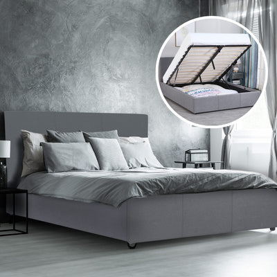 Dealsmate Milano Luxury Gas Lift Bed Frame Base And Headboard With Storage - Double - Grey