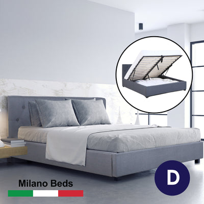Dealsmate Milano Capri Luxury Gas Lift Bed Frame Base And Headboard With Storage - Double - Grey
