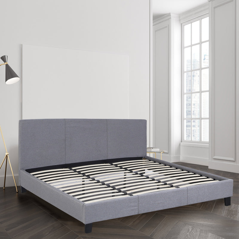 Dealsmate Milano Sienna Luxury Bed Frame Base And Headboard Solid Wood Padded Linen Fabric - King - Grey