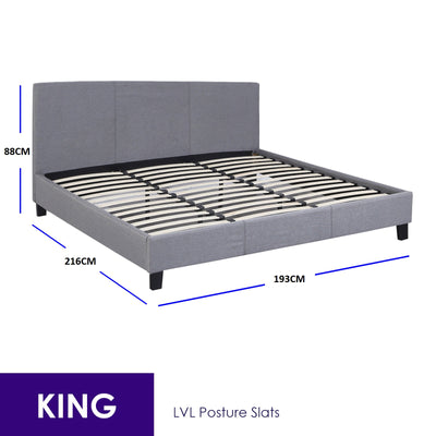 Dealsmate Milano Sienna Luxury Bed Frame Base And Headboard Solid Wood Padded Linen Fabric - King - Grey