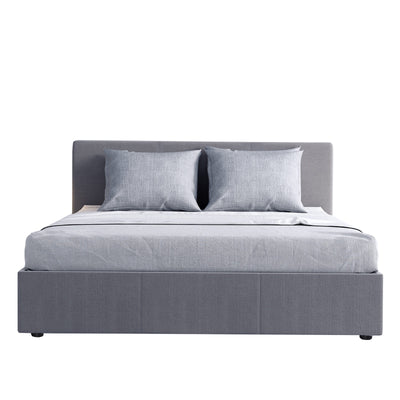 Dealsmate Milano Luxury Gas Lift Bed Frame Base And Headboard With Storage - Queen - Grey