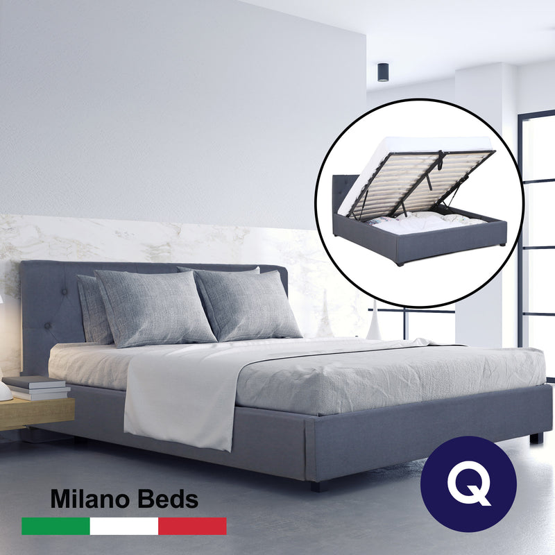 Dealsmate Milano Capri Luxury Gas Lift Bed Frame Base And Headboard With Storage - Queen - Charcoal